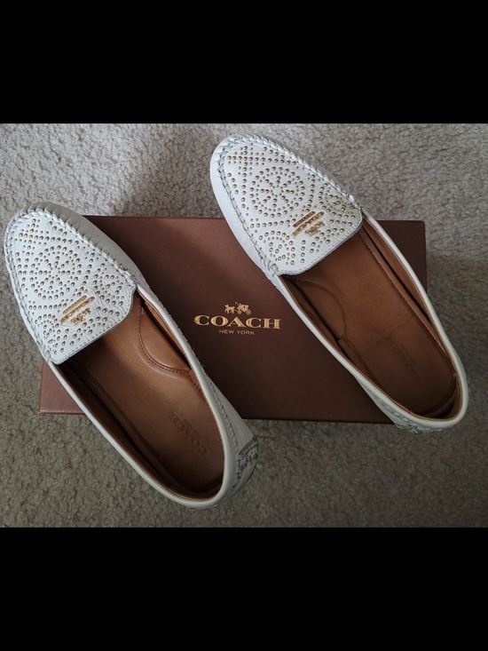 Coach Shoes - COACH Women's White Studded Leather Loafers